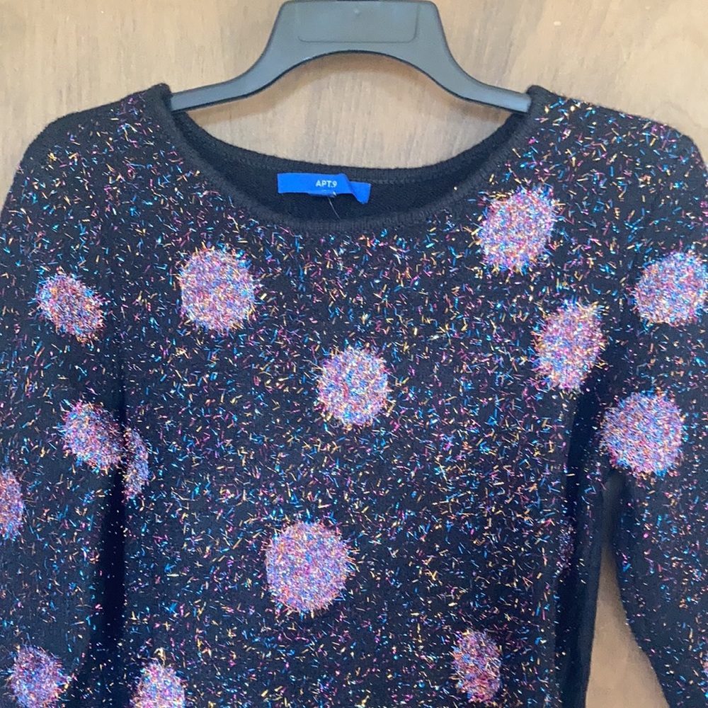 Relisted Apt 9 sweater black multi color metallic accent polka dot casual winter - Picture 4 of 16